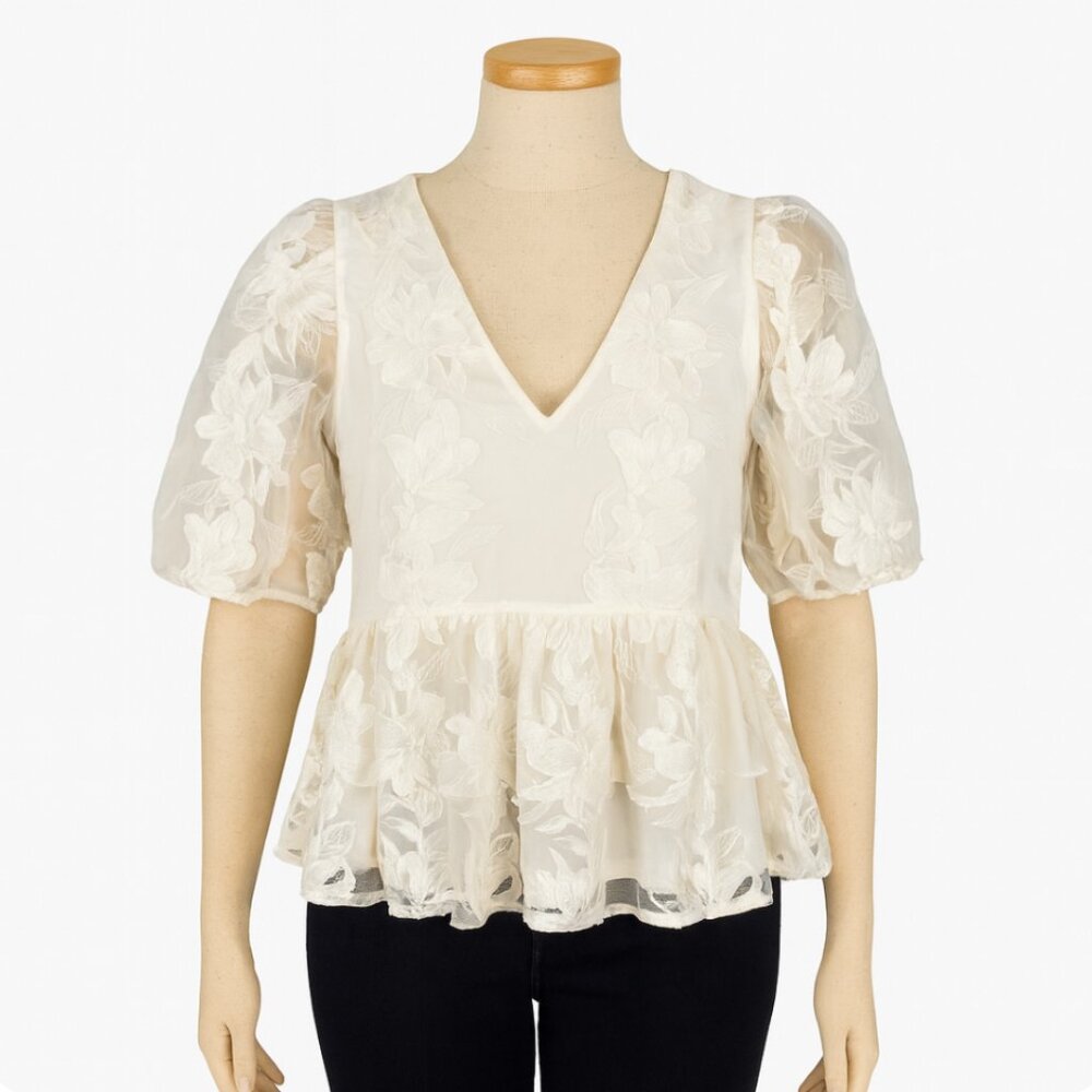 Express Shirt Womens Small Cream‎ Sheer Lace Romantic Feminine Neutral Fairy